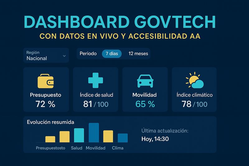 Portada Dashboard GovTech con KPIs y gráfica accesible